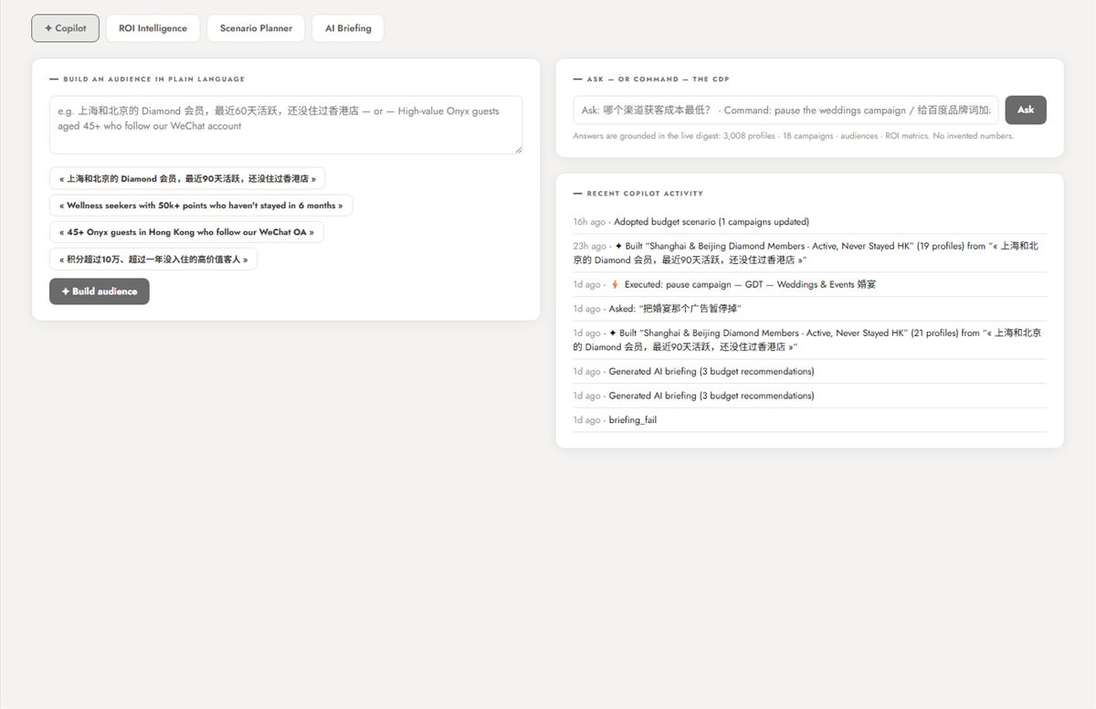 AI copilot building an audience from plain language
